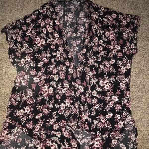 Black and pink floral kimono